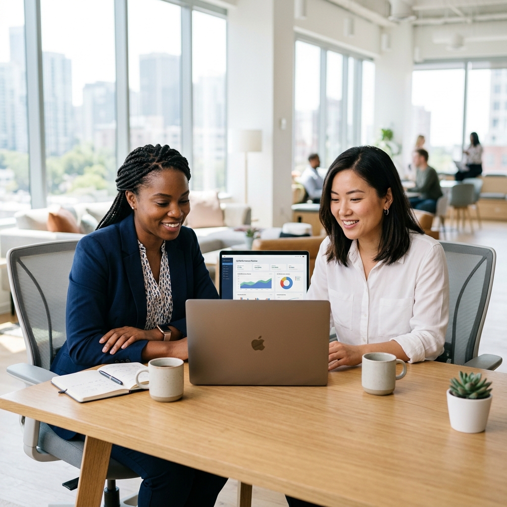 Object detection demo — two people working at a laptop